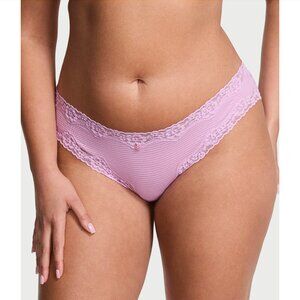 Victoria's Secret Cotton Shadow Stripe Lace-Waist Bikini Panty Pink (M) NWT!